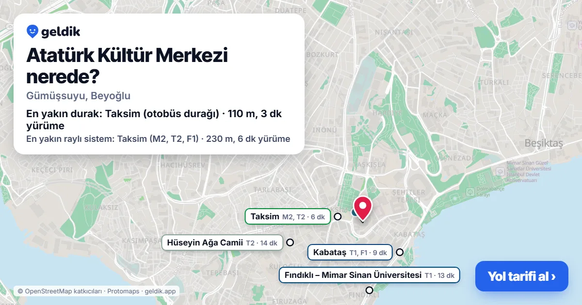 Atatürk Kültür Merkezi nerede: haritada konumu ve en yakın duraklar, yürüme süreleriyle