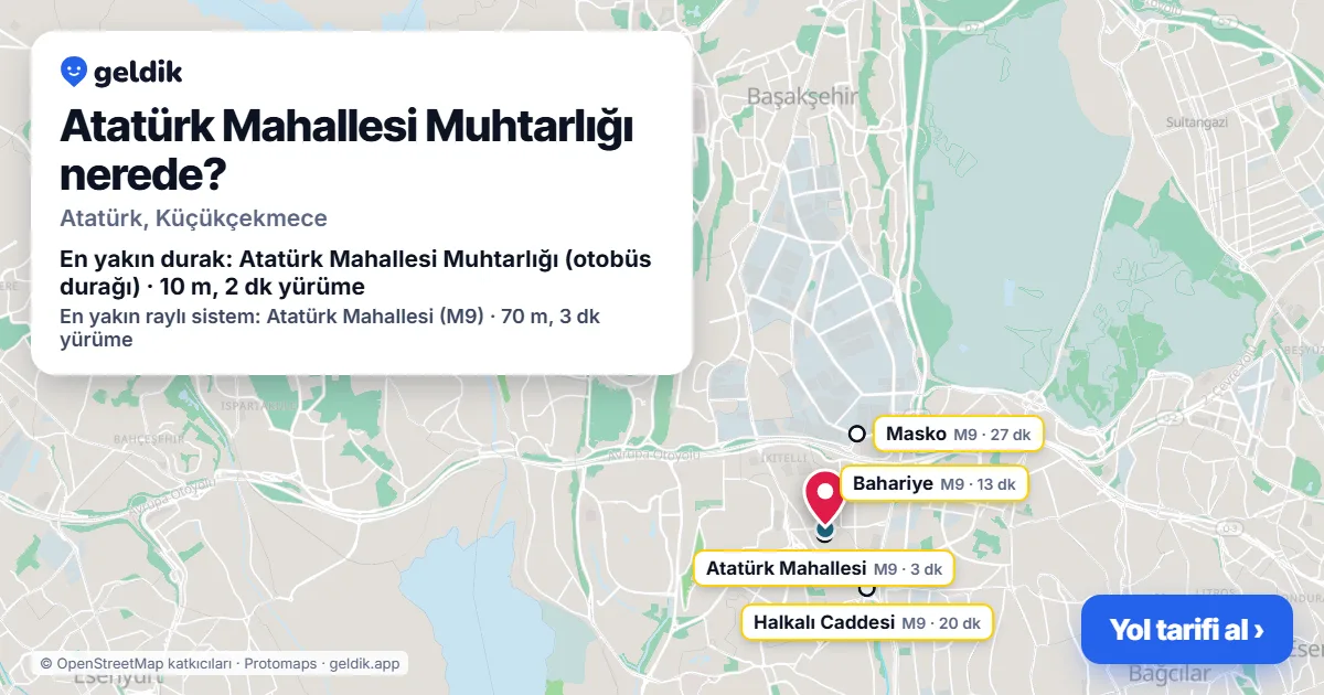 Atatürk Mahallesi Muhtarlığı nerede: haritada konumu ve en yakın duraklar, yürüme süreleriyle