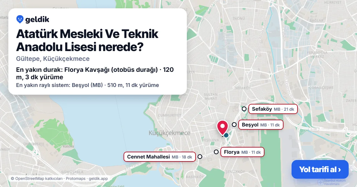 Atatürk Mesleki Ve Teknik Anadolu Lisesi nerede: haritada konumu ve en yakın duraklar, yürüme süreleriyle
