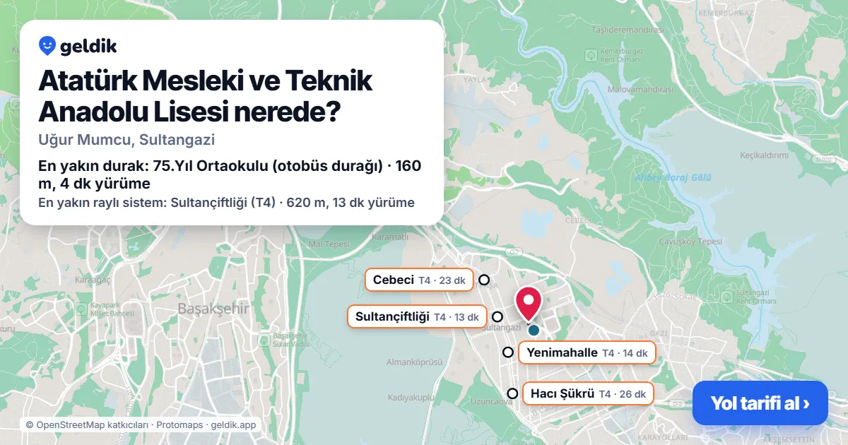 Atatürk Mesleki ve Teknik Anadolu Lisesi nerede: haritada konumu ve en yakın duraklar, yürüme süreleriyle