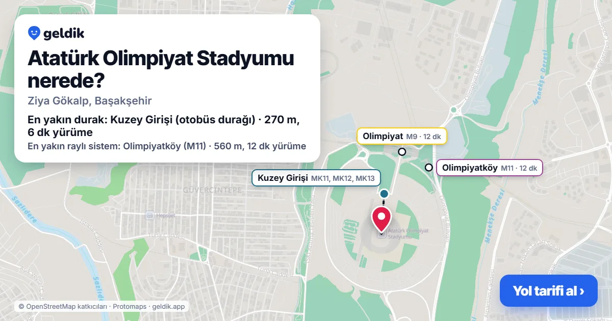Atatürk Olimpiyat Stadyumu nerede: haritada konumu ve en yakın duraklar, yürüme süreleriyle