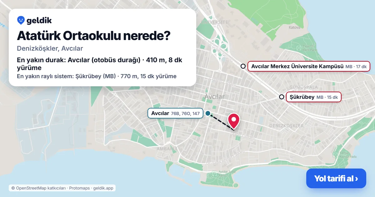 Atatürk Ortaokulu nerede: haritada konumu ve en yakın duraklar, yürüme süreleriyle