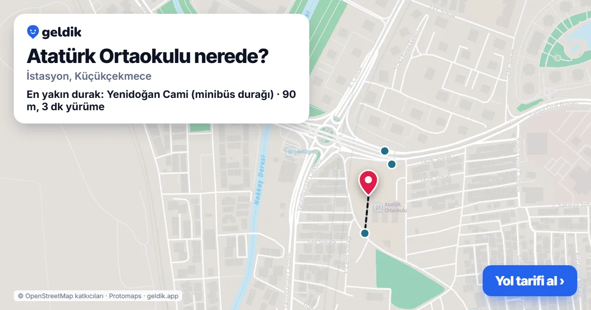Where is Atatürk Ortaokulu: map with its location and the nearest stops, with walking times