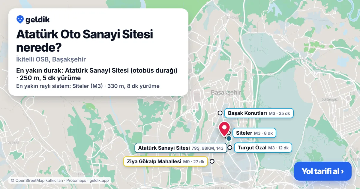 Where is Atatürk Oto Sanayi Sitesi: map with its location and the nearest stops, with walking times