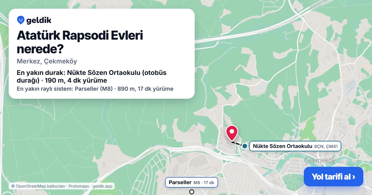 Where is Atatürk Rapsodi Evleri: map with its location and the nearest stops, with walking times