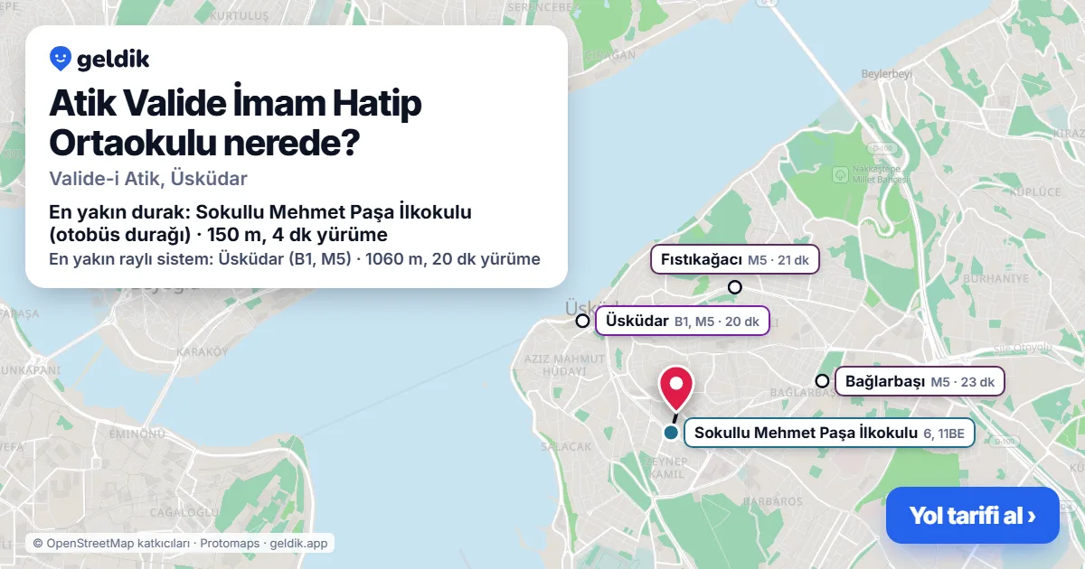 Atik Valide İmam Hatip Ortaokulu nerede: haritada konumu ve en yakın duraklar, yürüme süreleriyle