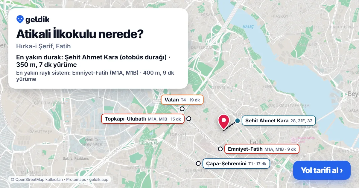 Atikali İlkokulu nerede: haritada konumu ve en yakın duraklar, yürüme süreleriyle