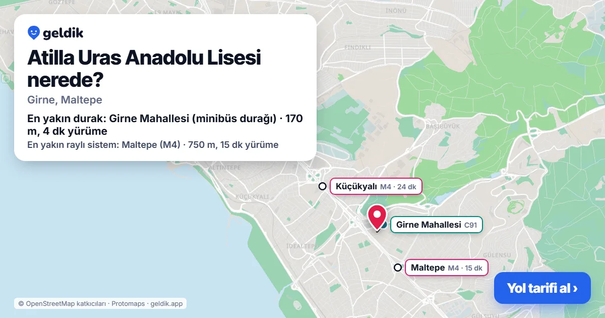 Where is Atilla Uras Anadolu Lisesi: map with its location and the nearest stops, with walking times