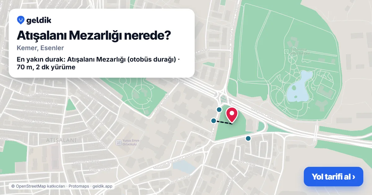 Atışalanı Mezarlığı nerede: haritada konumu ve en yakın duraklar, yürüme süreleriyle