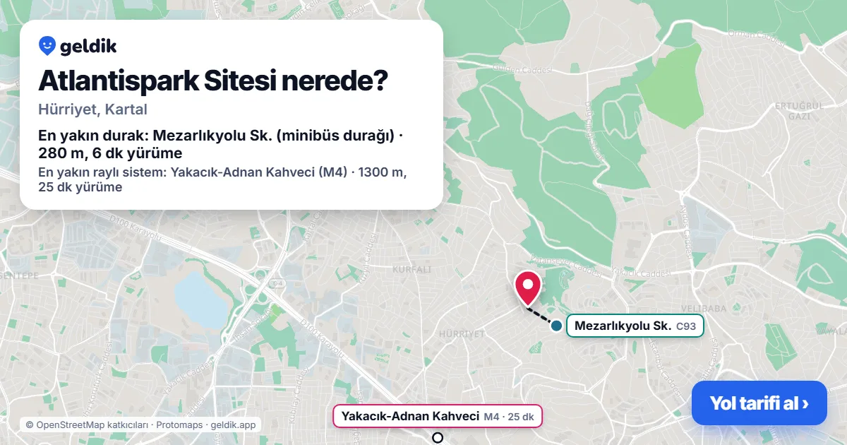 Atlantispark Sitesi nerede: haritada konumu ve en yakın duraklar, yürüme süreleriyle