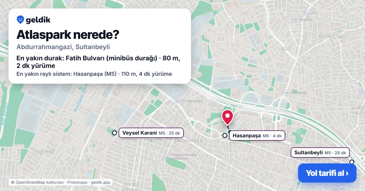Atlaspark nerede: haritada konumu ve en yakın duraklar, yürüme süreleriyle