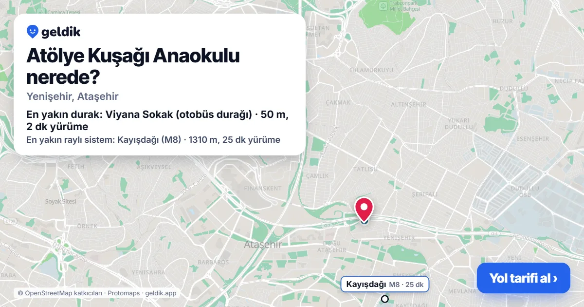 Where is Atölye Kuşağı Anaokulu: map with its location and the nearest stops, with walking times