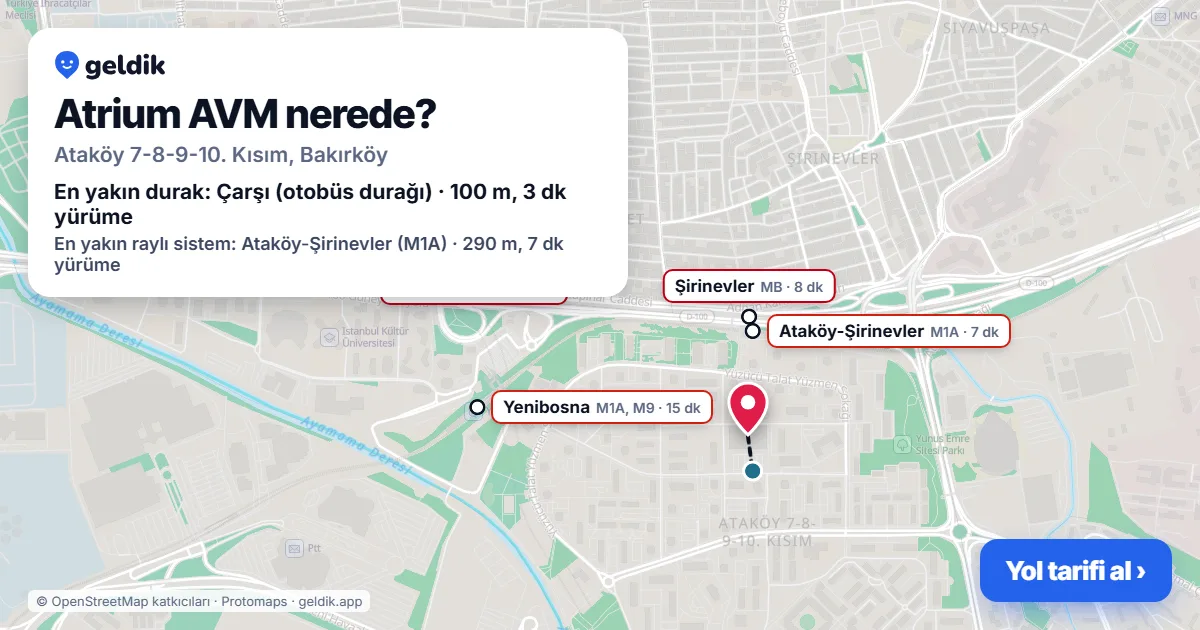Atrium AVM nerede: haritada konumu ve en yakın duraklar, yürüme süreleriyle