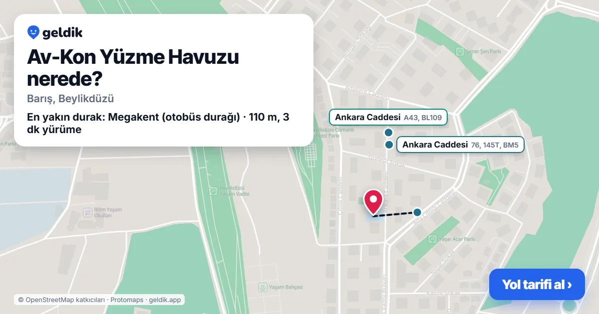 Where is Av-Kon Yüzme Havuzu: map with its location and the nearest stops, with walking times