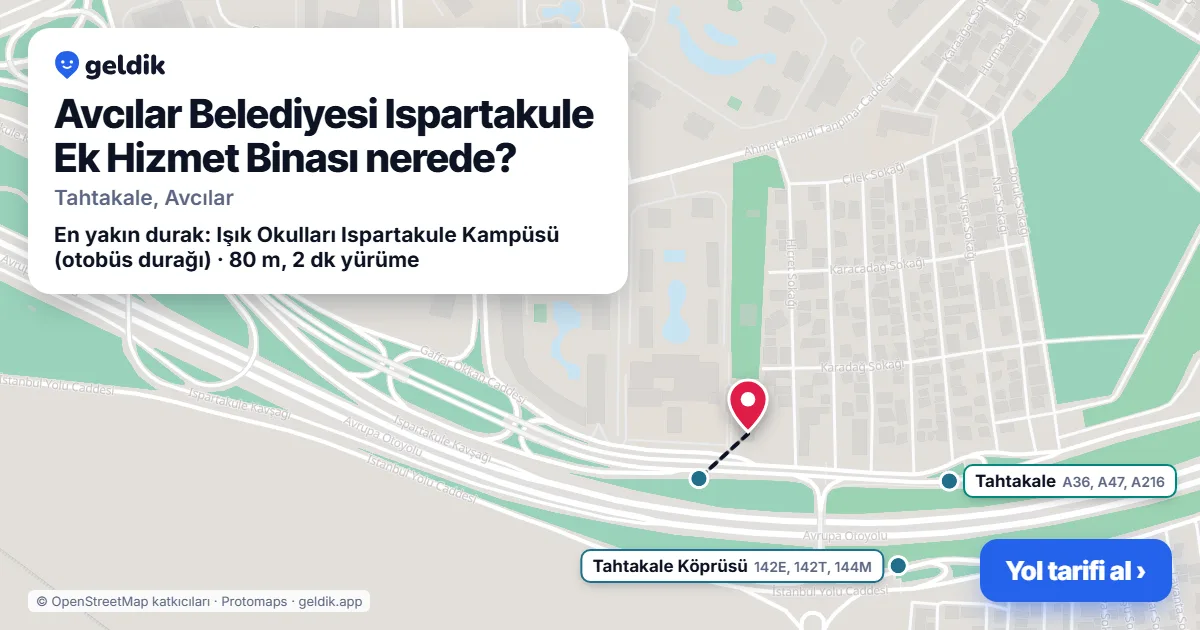 Avcılar Belediyesi Ispartakule Ek Hizmet Binası nerede: haritada konumu ve en yakın duraklar, yürüme süreleriyle