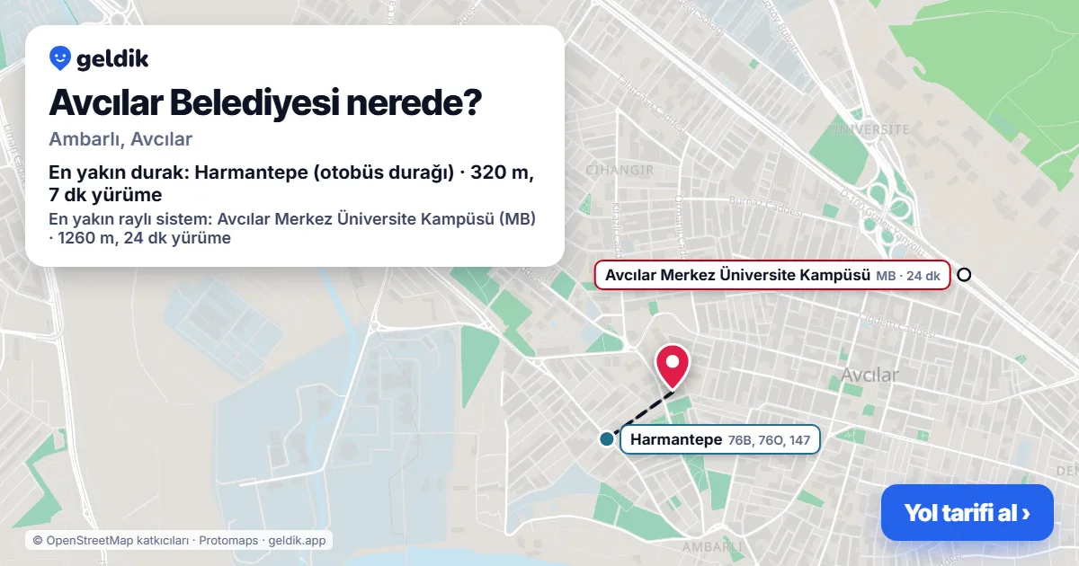 Avcılar Belediyesi nerede: haritada konumu ve en yakın duraklar, yürüme süreleriyle