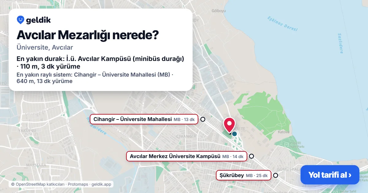 Where is Avcılar Mezarlığı: map with its location and the nearest stops, with walking times