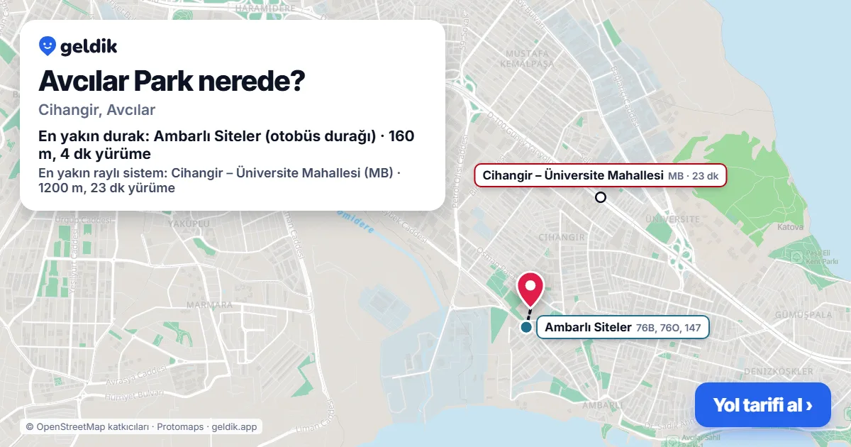 Where is Avcılar Park: map with its location and the nearest stops, with walking times