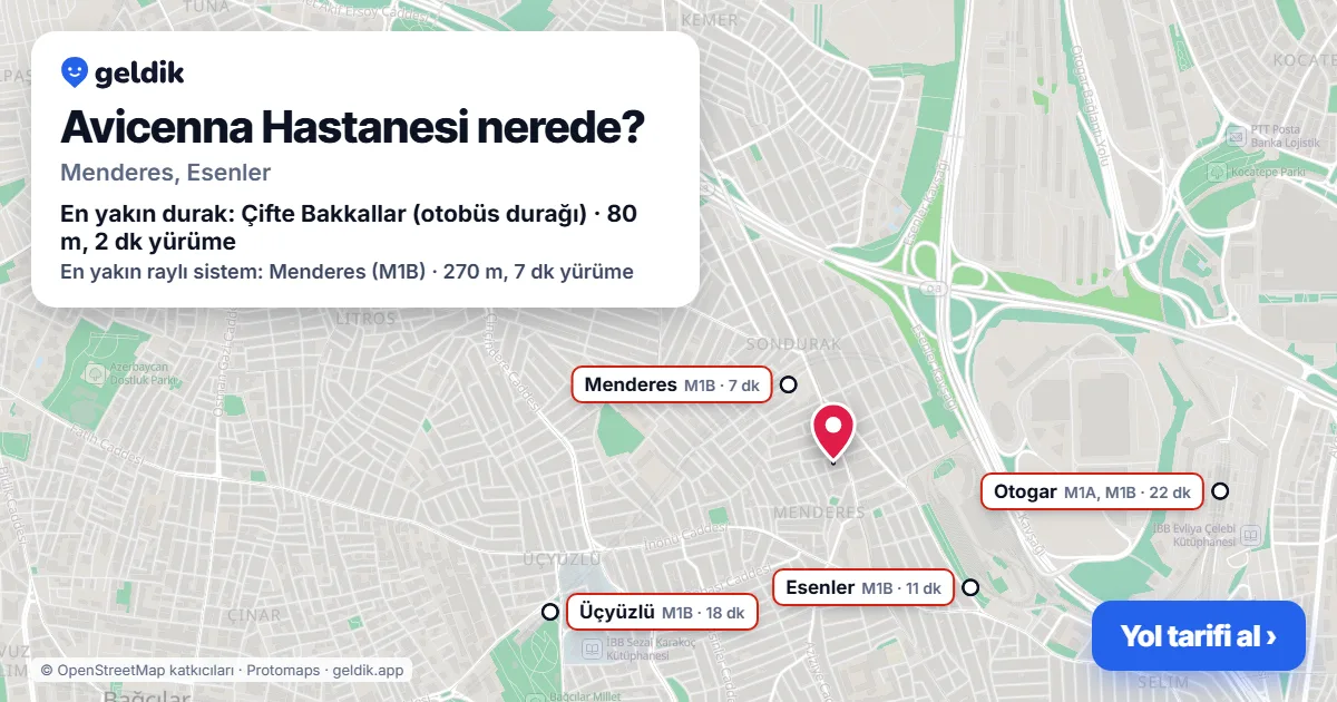 Avicenna Hastanesi nerede: haritada konumu ve en yakın duraklar, yürüme süreleriyle