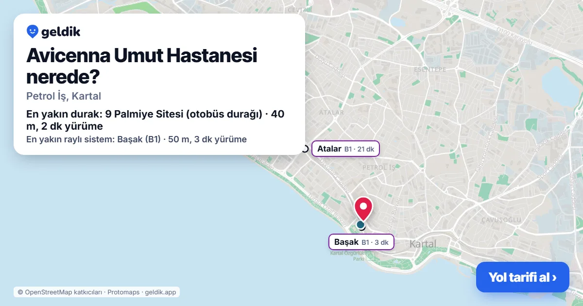 Avicenna Umut Hastanesi nerede: haritada konumu ve en yakın duraklar, yürüme süreleriyle