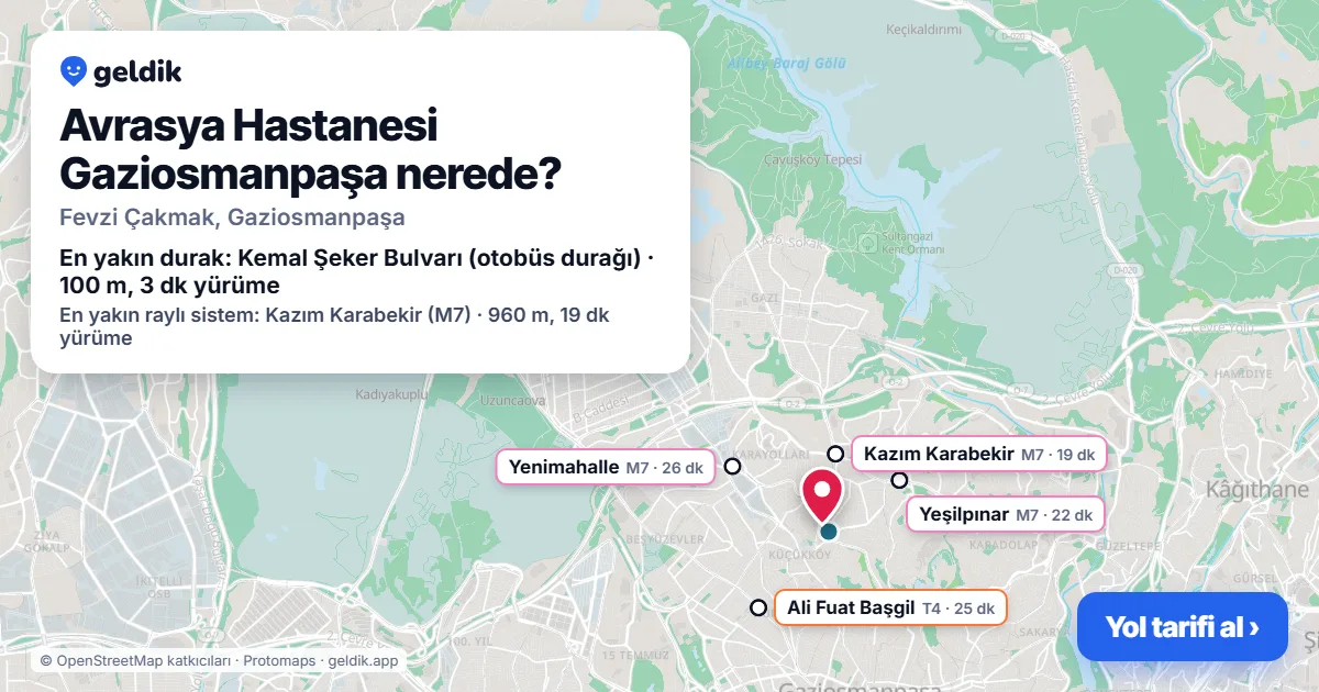 Avrasya Hastanesi Gaziosmanpaşa nerede: haritada konumu ve en yakın duraklar, yürüme süreleriyle