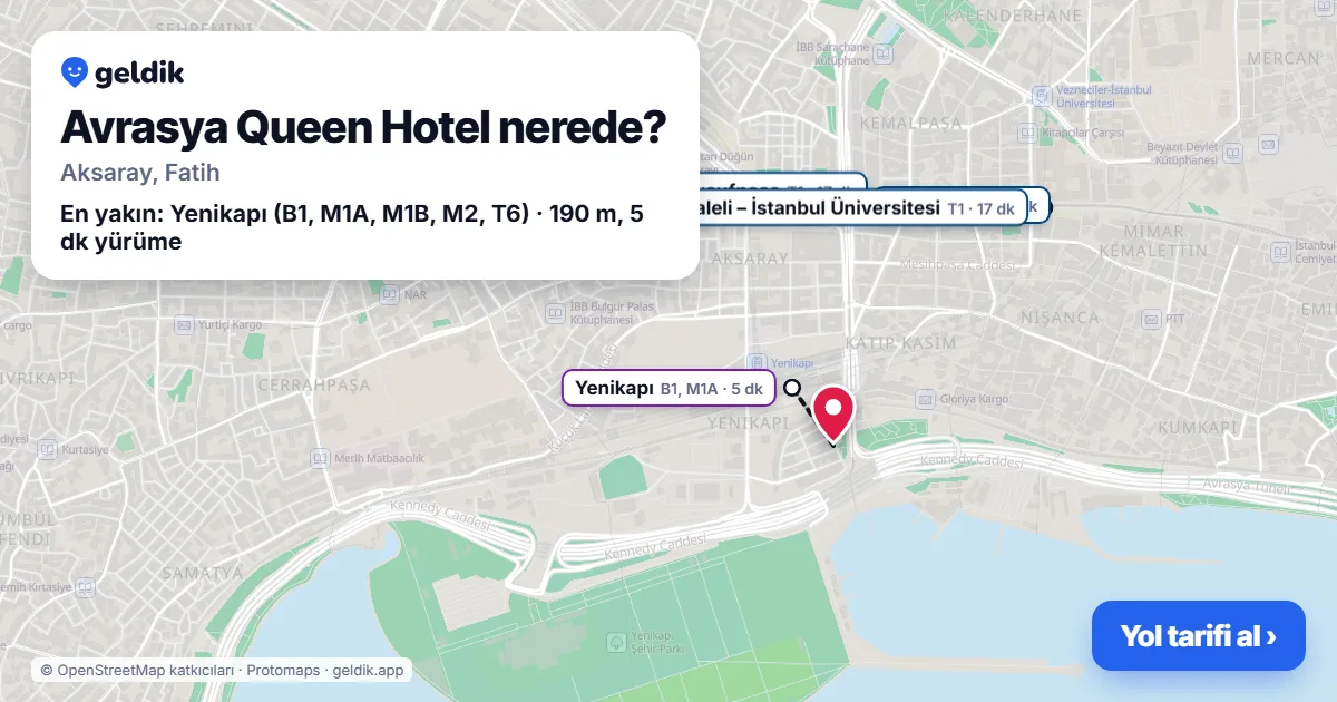 Where is Avrasya Queen Hotel: map with its location and the nearest stops, with walking times