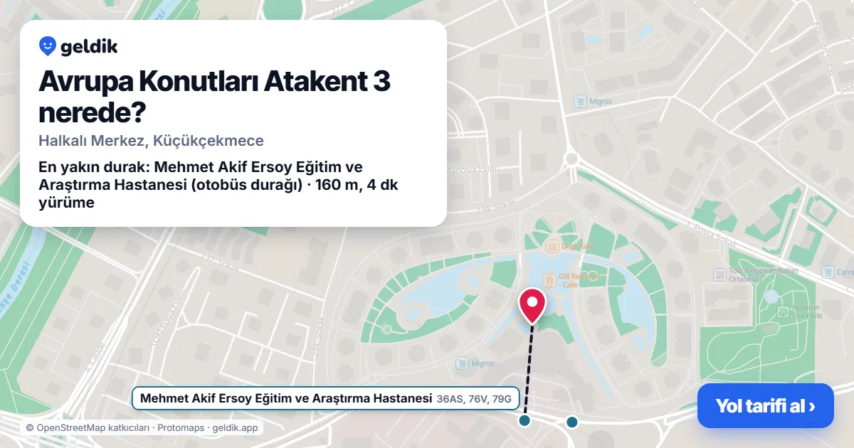 Where is Avrupa Konutları Atakent 3: map with its location and the nearest stops, with walking times
