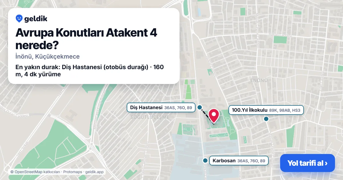 Where is Avrupa Konutları Atakent 4: map with its location and the nearest stops, with walking times