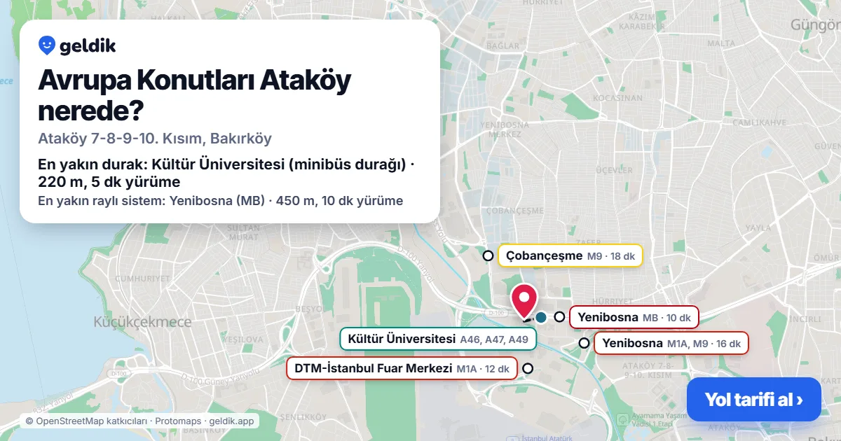 Avrupa Konutları Ataköy nerede: haritada konumu ve en yakın duraklar, yürüme süreleriyle