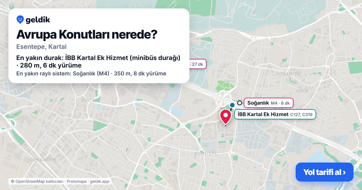 Where is Avrupa Konutları: map with its location and the nearest stops, with walking times