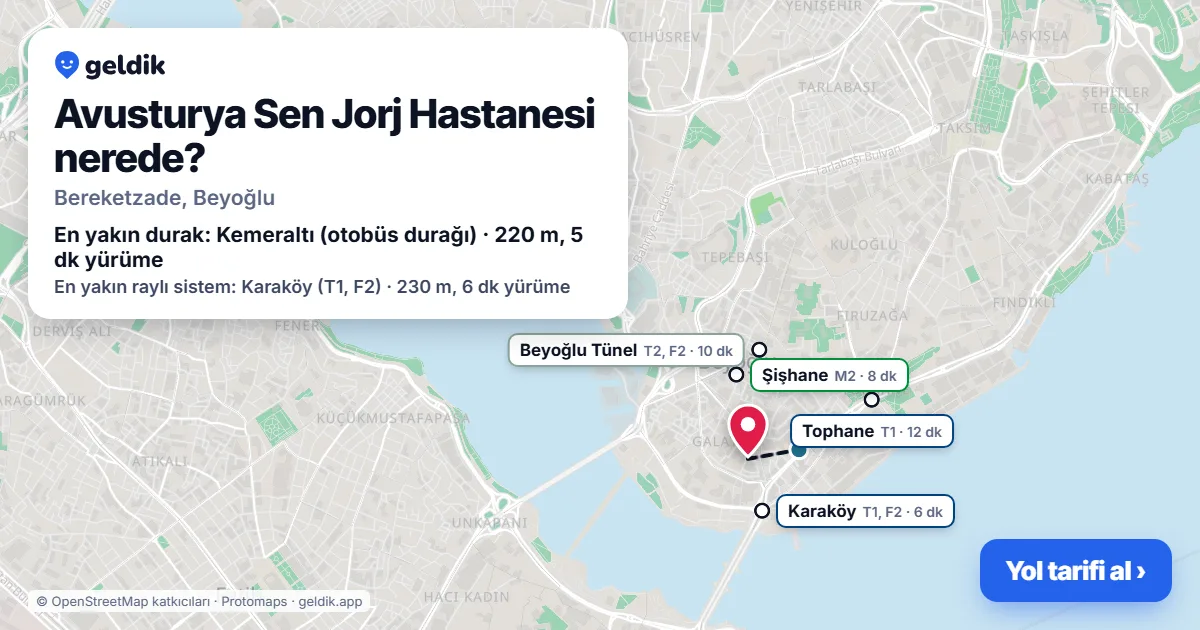Avusturya Sen Jorj Hastanesi nerede: haritada konumu ve en yakın duraklar, yürüme süreleriyle