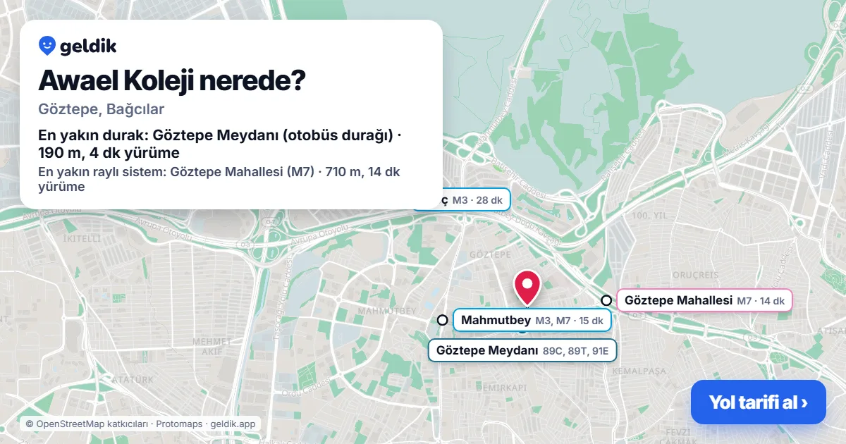 Where is Awael Koleji: map with its location and the nearest stops, with walking times