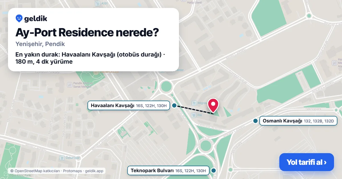 Ay-Port Residence nerede: haritada konumu ve en yakın duraklar, yürüme süreleriyle