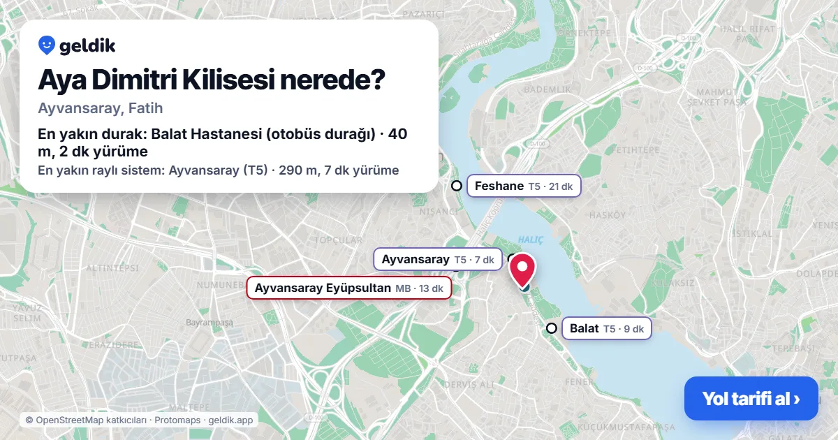 Where is Aya Dimitri Kilisesi: map with its location and the nearest stops, with walking times