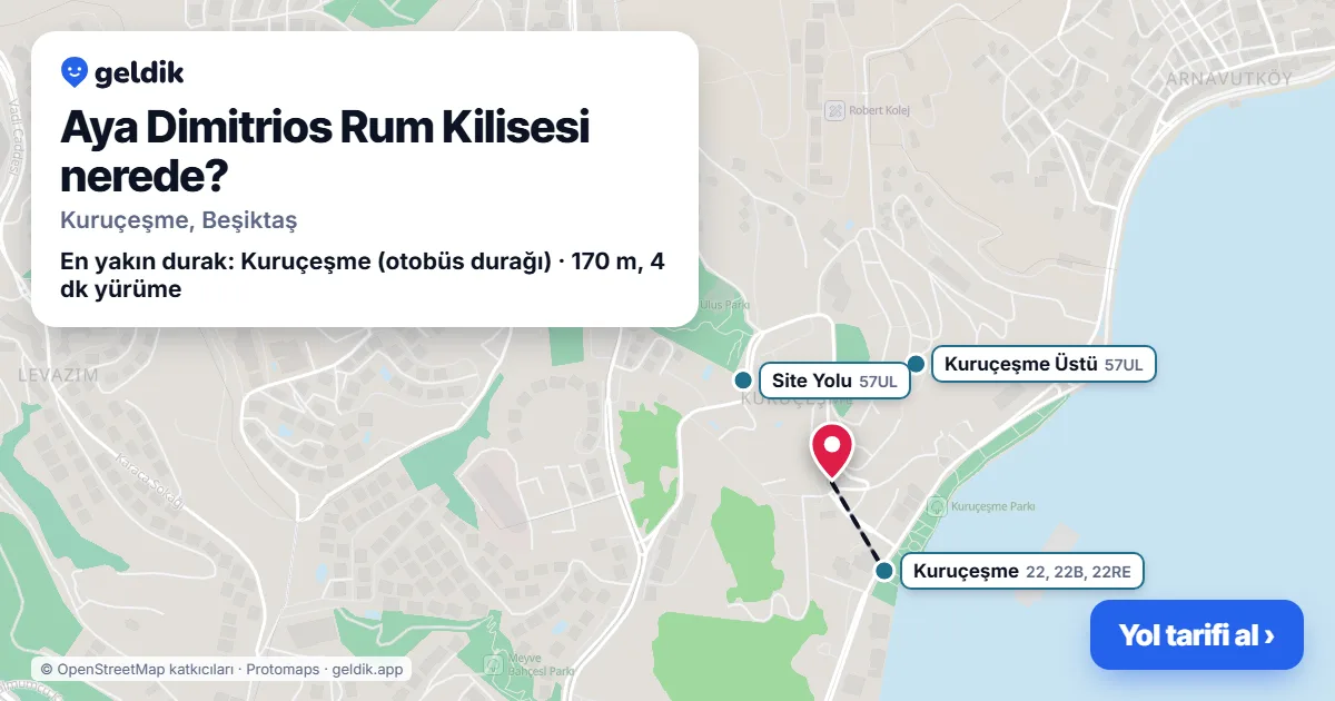 Where is Aya Dimitrios Rum Kilisesi: map with its location and the nearest stops, with walking times
