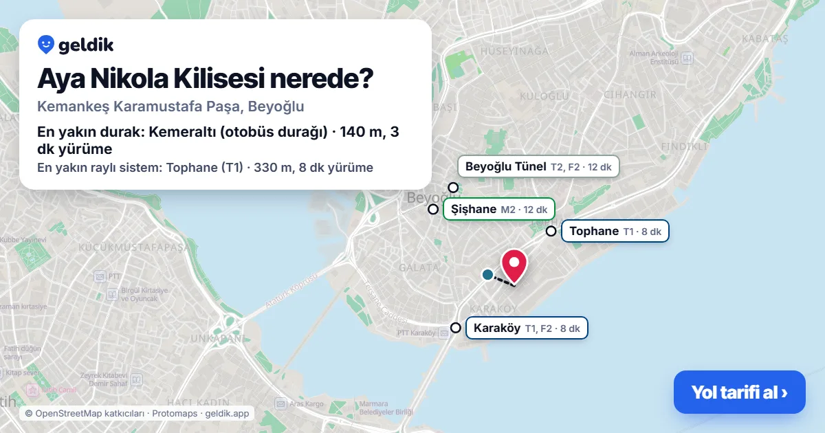 Aya Nikola Kilisesi nerede: haritada konumu ve en yakın duraklar, yürüme süreleriyle