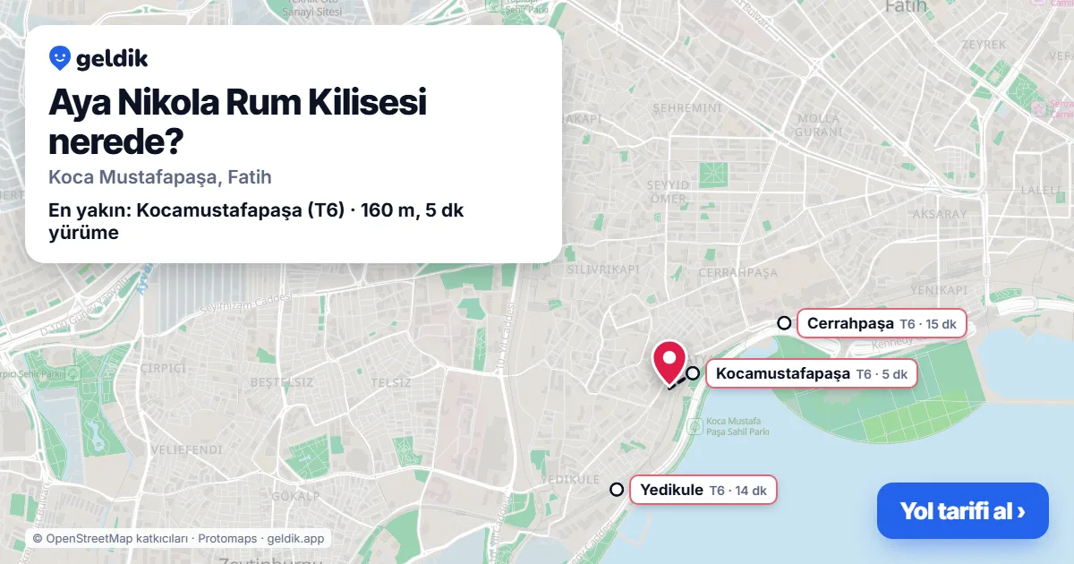Aya Nikola Rum Kilisesi nerede: haritada konumu ve en yakın duraklar, yürüme süreleriyle