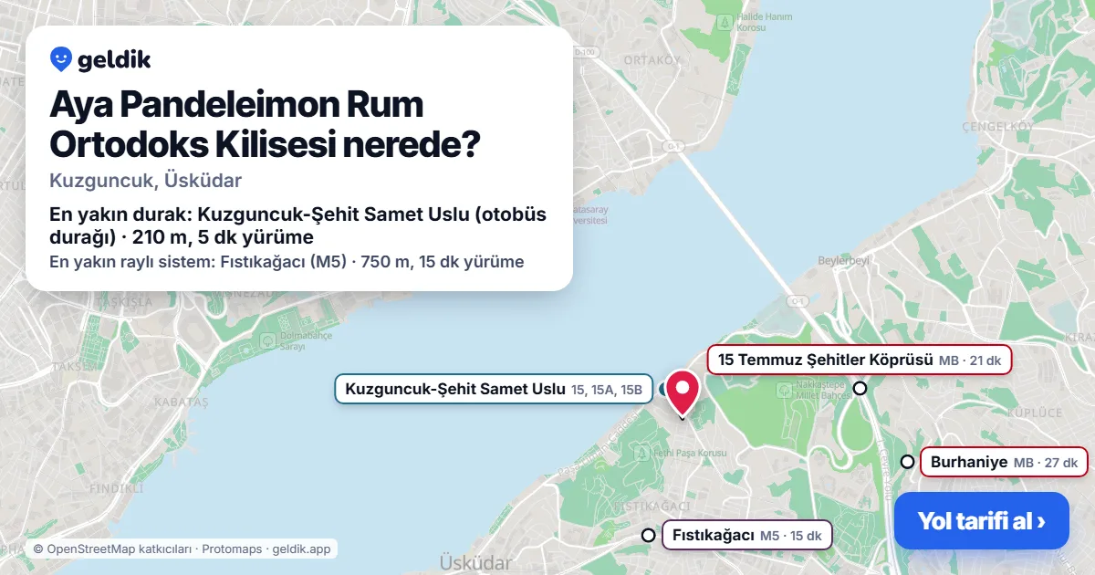 Aya Pandeleimon Rum Ortodoks Kilisesi nerede: haritada konumu ve en yakın duraklar, yürüme süreleriyle