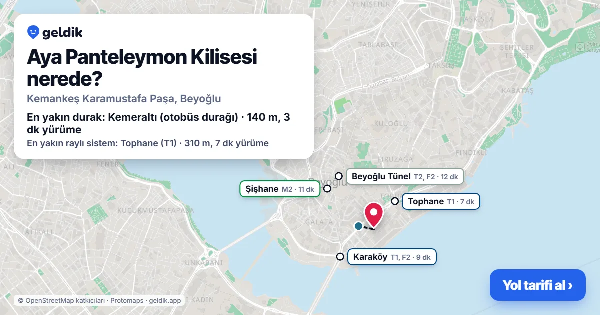 Aya Panteleymon Kilisesi nerede: haritada konumu ve en yakın duraklar, yürüme süreleriyle