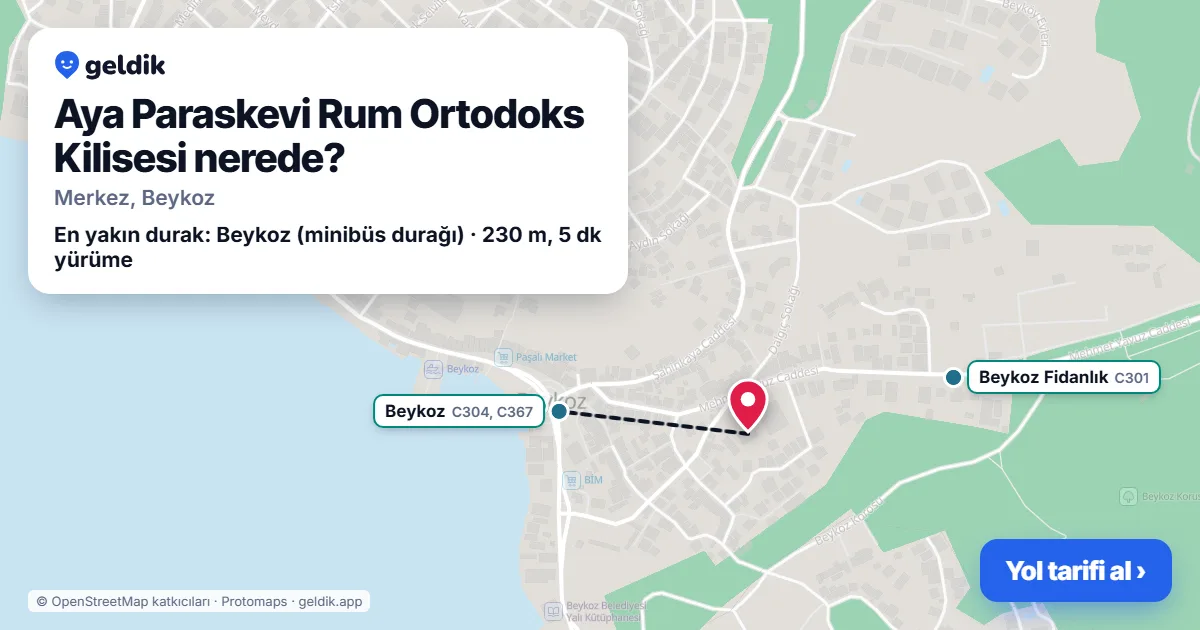Aya Paraskevi Rum Ortodoks Kilisesi nerede: haritada konumu ve en yakın duraklar, yürüme süreleriyle