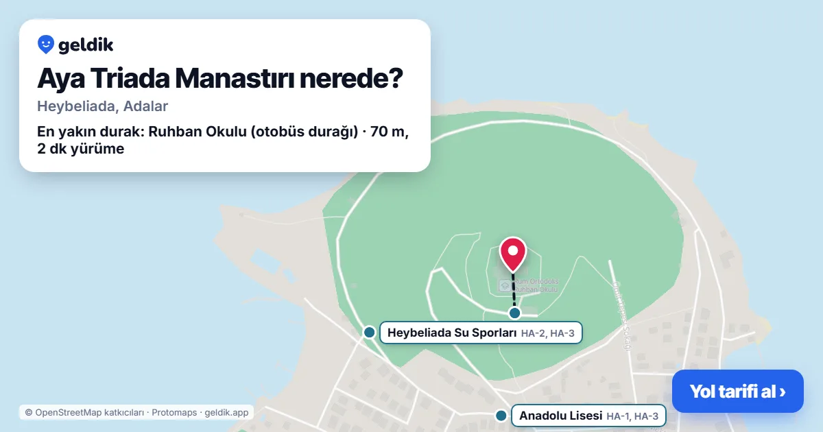 Where is Aya Triada Manastırı: map with its location and the nearest stops, with walking times