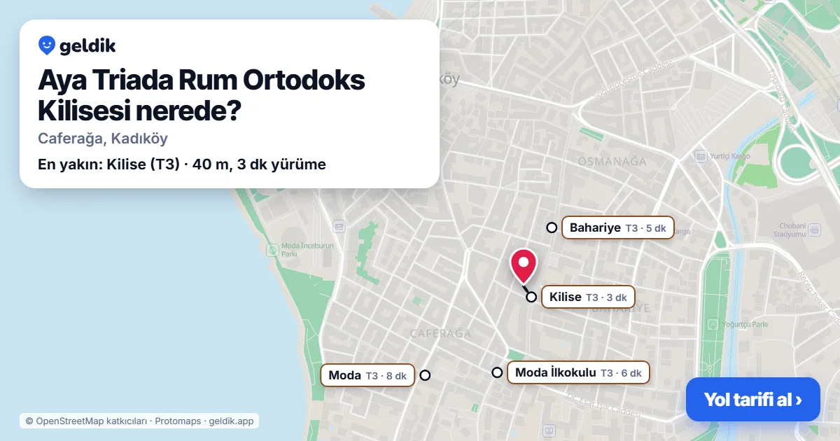 Aya Triada Rum Ortodoks Kilisesi nerede: haritada konumu ve en yakın duraklar, yürüme süreleriyle