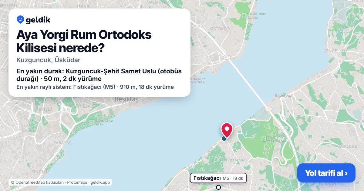 Where is Aya Yorgi Rum Ortodoks Kilisesi: map with its location and the nearest stops, with walking times