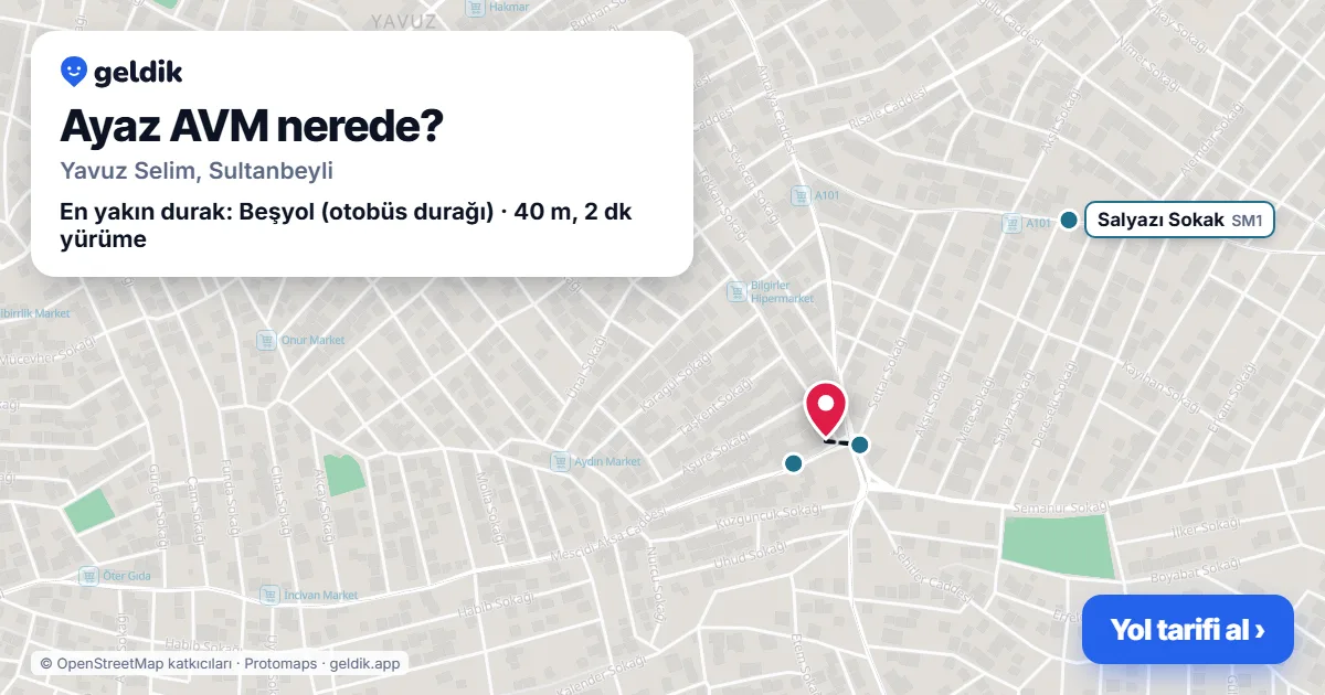 Ayaz AVM nerede: haritada konumu ve en yakın duraklar, yürüme süreleriyle