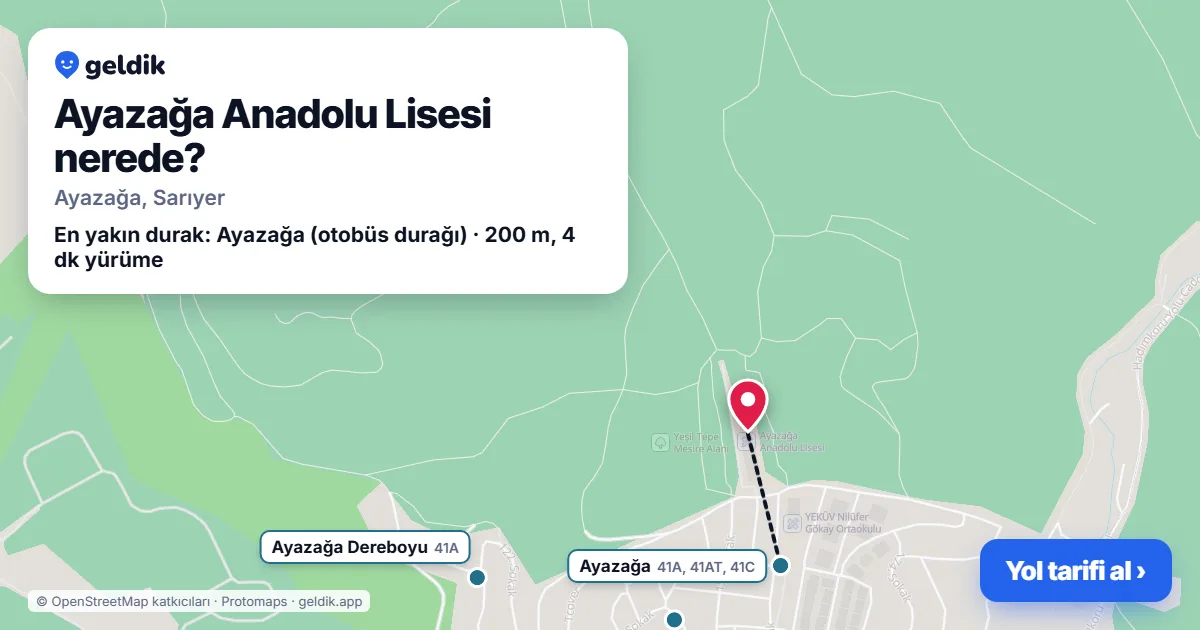 Where is Ayazağa Anadolu Lisesi: map with its location and the nearest stops, with walking times