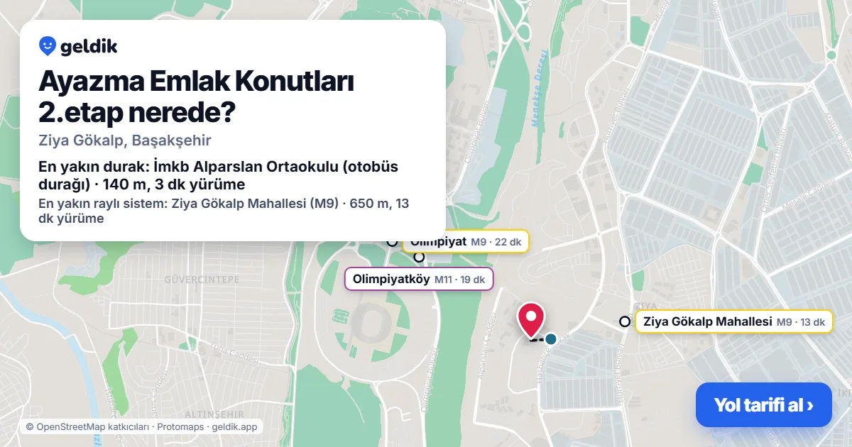 Ayazma Emlak Konutları 2.etap nerede: haritada konumu ve en yakın duraklar, yürüme süreleriyle