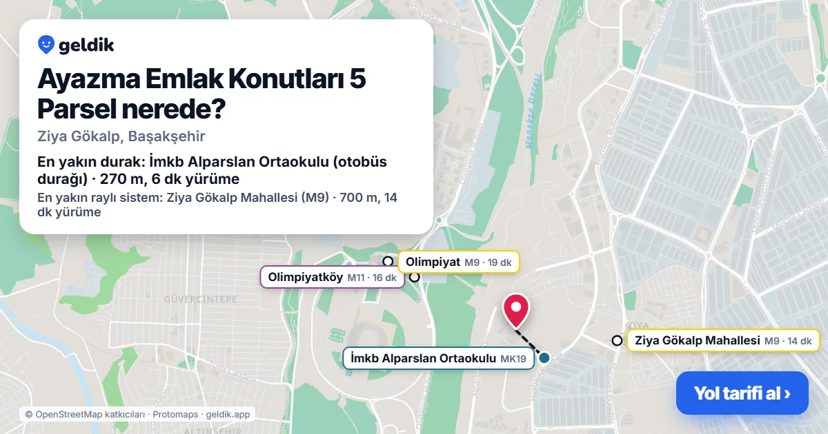 Ayazma Emlak Konutları 5 Parsel nerede: haritada konumu ve en yakın duraklar, yürüme süreleriyle