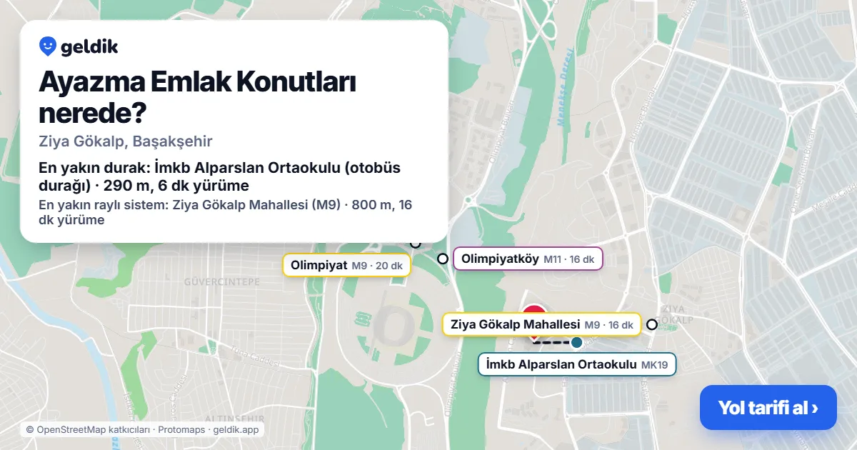 Ayazma Emlak Konutları nerede: haritada konumu ve en yakın duraklar, yürüme süreleriyle