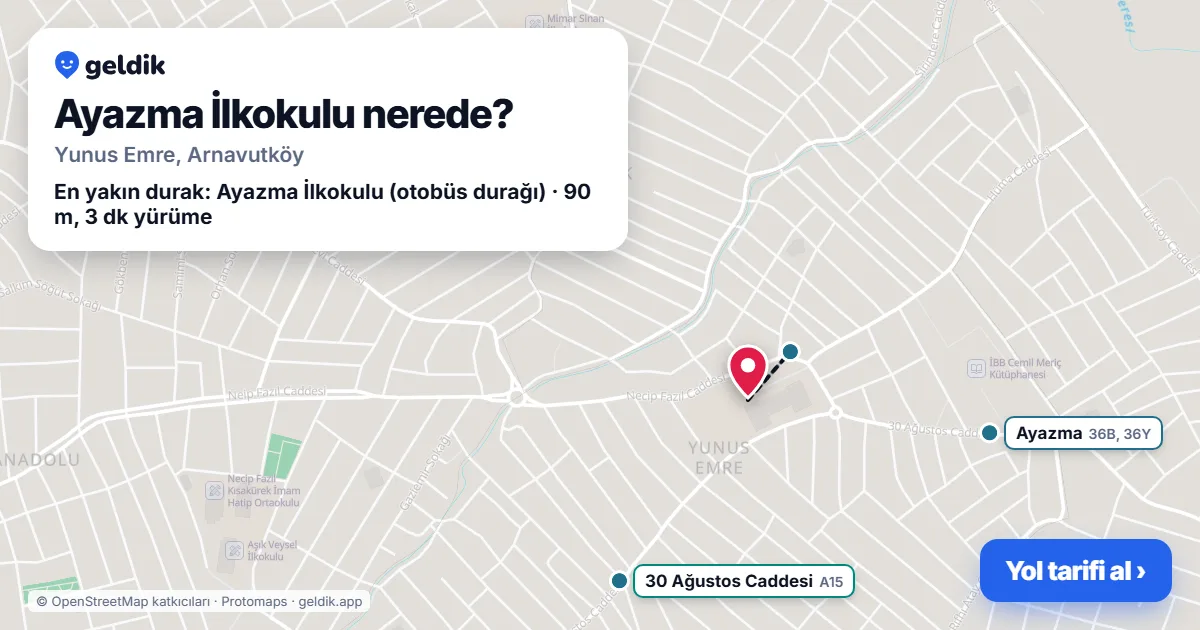 Where is Ayazma İlkokulu: map with its location and the nearest stops, with walking times