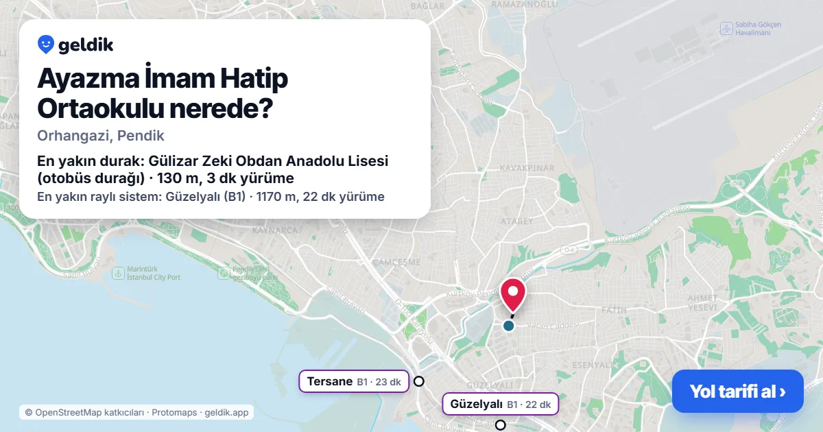 Ayazma İmam Hatip Ortaokulu nerede: haritada konumu ve en yakın duraklar, yürüme süreleriyle